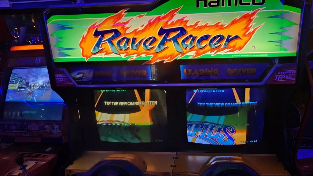 Namco Rave Racer marquee and cabinet
