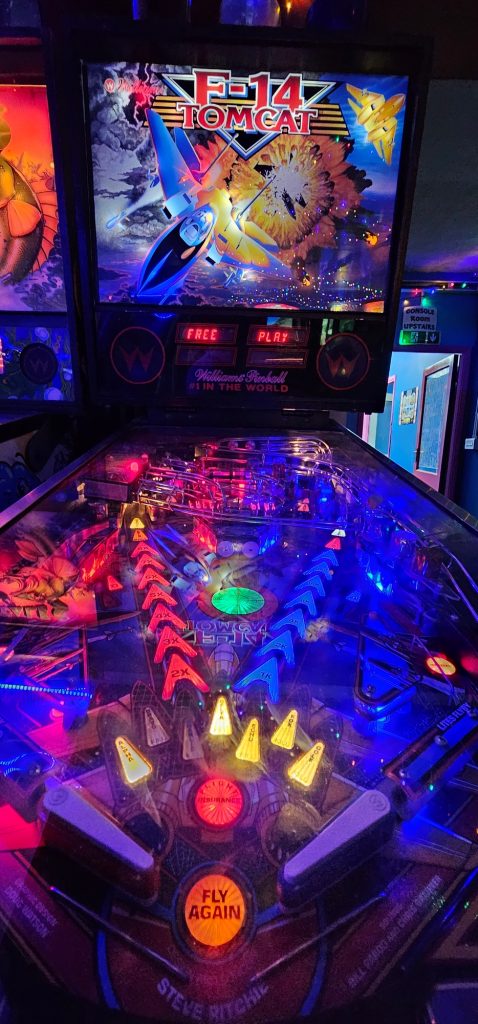 F-14 Tomcat pinball playfield in close-up