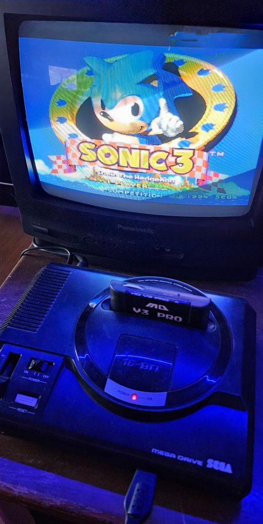 Sega Mega Drive running Sonic 3 on a CRT television